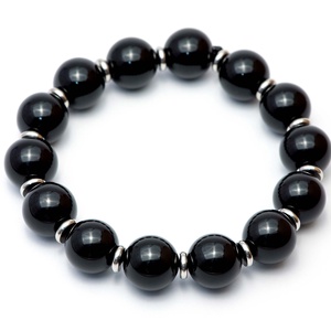 Matanii din onix negru sfere de 16 mm si distantiere din inox - bijuterii - brățări - brățări cu perle - Artynos.ro