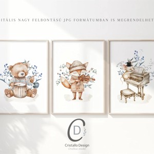 Animale muzicale din pădure, pepinieră, poster pentru grădiniță, artă de perete set de 3 -  - Artynos.ro