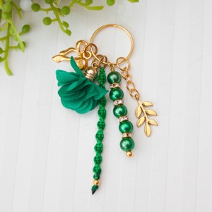 Breloc, ornament pentru geanta - Arc cu frunze si margele - Verde/galben, Geanta si husa, Accesorii genti, Breloc, , ARTYNOS