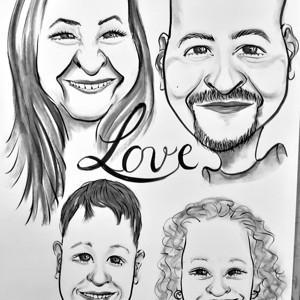 Caricatură de familie de 4 persoane - arte vizuale și accesorii  - grafică, ilustrație - alte desene - Artynos.ro