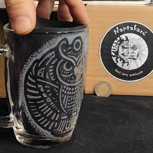 Cană de sticlă cu model de bufniță  -  - Artynos.ro