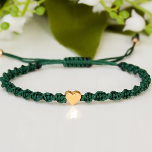 Bratara macramé impletita cu rasucire - Heart verde inchis / auriu, , , ARTYNOS