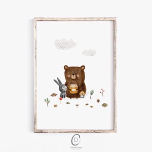 Forest animal toamna arta de perete, ursulet de plus poster, camera de copii imagine, cadou, , , ARTYNOS