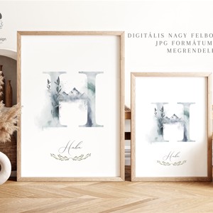 Scrisoarea H, monogramă, imagine de zi cu nume, decorare, artă de perete acuarelă, personalizată -  - Artynos.ro
