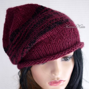 BEANIE LUX / camel - șapcă trendy tricotată manual camel-merino-kidmohair / burgundy+black - îmbrăcăminte și modă - eșarfe, pălării, fularuri - căciulă - Artynos.ro