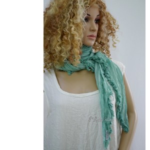 SIROM SCARL / verde turcoaz - eșarfă lungă batik cu volane - îmbrăcăminte și modă - eșarfe, pălării, fularuri - eșarfe - Artynos.ro