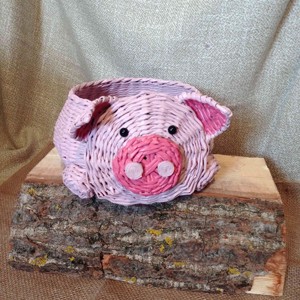 Hârtie țesute coș de depozitare porc, Casă & Stil de viață, Materiale de depozitare și sortare, Cutie depozitare, Împletirea coșurilor nuiele, Produse fabricate din materiale reciclate, ARTYNOS