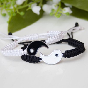 Brățări pereche pentru cupluri și prieteni, brățări împletite în stil macrame � Yin și Yang, negru/alb -  - Artynos.ro