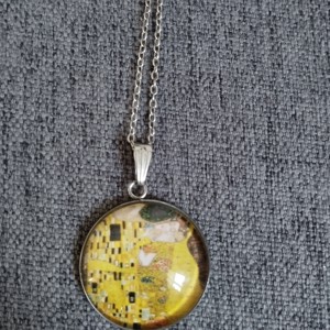 Lentile de sticla, colier din otel medical cu motiv Klimt, , , ARTYNOS