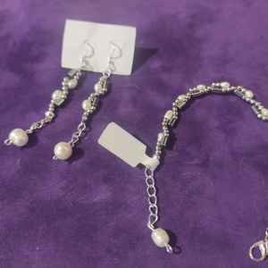 Set argintiu cu perle - accesorii nuntă - accesorii și cadouri de burlecițe - Artynos.ro