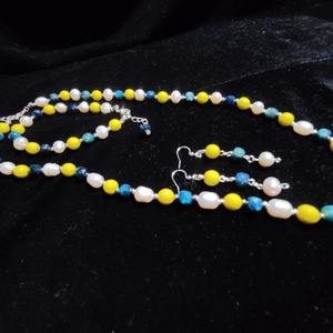 Set perle, ochi de soim, calcedonie galbena. - accesorii nuntă - accesorii de nuntă - cravate mire - Artynos.ro