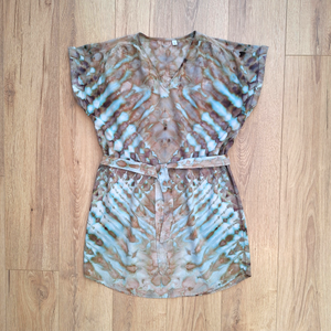 Rochie tunica de vara boho vopsita manual unicat, Imbracaminte si moda, Haine dama, Rochie, dintr-o bucata, , Rochie tunica de vara boho lejera din bumbac, viscoza si in, cu cordon in talie, vopsita manual cu ..., ARTYNOS