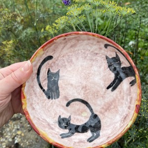 Bol ceramic pictat manual - Pisici negre - Artynos.ro