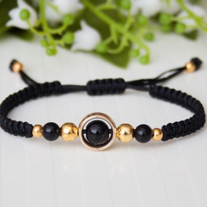 Bratara macramé impletita - Margele negru / auriu, , , ARTYNOS