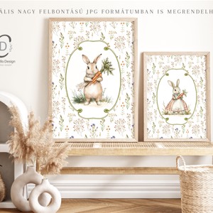 Iepuras ilustrare imagine, poster de epoca, decal de perete de Paste set de 2 - Artynos.ro