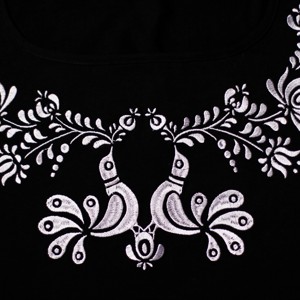Tricou matyo brodat cu imprimeu de pasăre alb și negru -  - Artynos.ro
