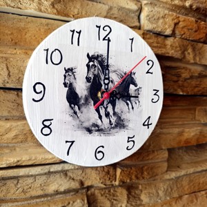 Galloping cai alb ceas de perete din lemn -  - Artynos.ro
