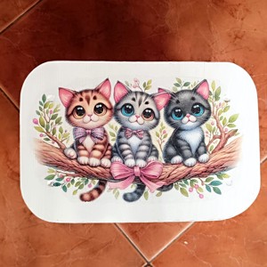 Taburet din lemn cu pisoi alb -  - Artynos.ro