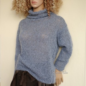 TEKNŐC MOHAIR - pulover oversized exclusiv tricotat manual / albastru otel, Imbracaminte si moda, Haine dama, Hanorace, cardigane, Impletitura, ARTYNOS