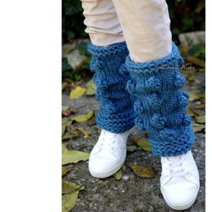 BOHÉM BOGYOS - tricotat manual / albastru - îmbrăcăminte și modă - pantofi, papuci, șosete - încălzitor picioare - Artynos.ro