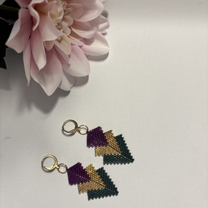 Cercei cu auriu si mov - bijuterii - cercei - cercei din mărgele - Artynos.ro