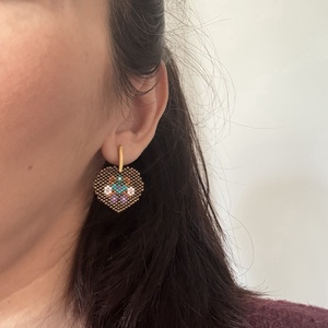 Cercei inima auriu - bijuterii - cercei - cercei din mărgele - Artynos.ro