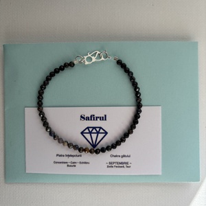 Bratara safir bleumarin si pisicuta argint, Bijuterii, Bratari, Bratari din pietre semipretioase, Confectionarea bijuteriilor, Bratara din piatra semipretioasa safir fatetat bleumarin de 3 mm, cu pisicita din argint la inchiza..., ARTYNOS