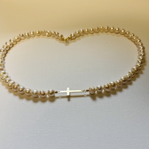 Colier perle de cultura si cruciulita argint  - Artynos.ro