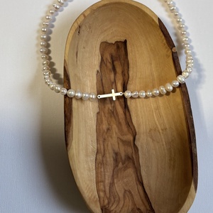 Colier perle de cultura si cruciulita argint  - bijuterii - coliere - coliere din perle - Artynos.ro