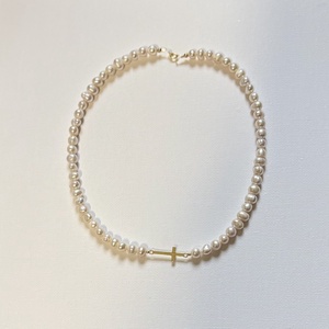 Colier perle de cultura si cruciulita argint  - bijuterii - coliere - coliere din perle - Artynos.ro