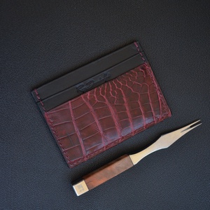 Portcard Mini din piele naturala tabacita vegetal in combinatie cu piele exotica de aligator - Artynos.ro