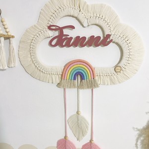 Decor de perete personalizat - nor macrame cu curcubeu și frunze (mare) - girly -  - Artynos.ro
