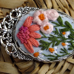 Pandantiv brodat-Pink flowers, Bijuterii, Coliere, Pandativ, , ARTYNOS