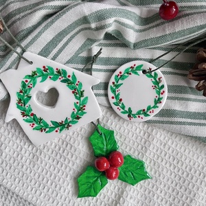 Ornamente pentru brad - set, Craciun, Decoratiuni de Craciun de casa, Figurine pentru pomul de Craciun, Lucrare cu argila, Obiecte pictate, ARTYNOS