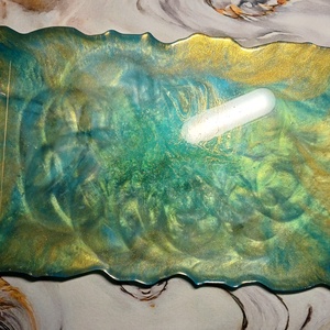 Tava decorativa pentru servire din rasina epoxidica cu reflexiile oceanului din pigmenți turcoaz,albastru,auriu. - accessorii și unelte - plastilină - rășină sintetică - Artynos.ro