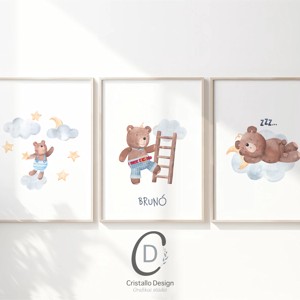 Imagine personalizată pentru camera copiilor, decorațiuni pentru camera copilului, set de artă de perete cu animale din pădure 3 buc -  - Artynos.ro