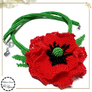Colier FLOARE DE MAC, Bijuterii, Coliere, Coliere statement, Confectionarea bijuteriilor, Impletituri, broderie cu margele, ARTYNOS