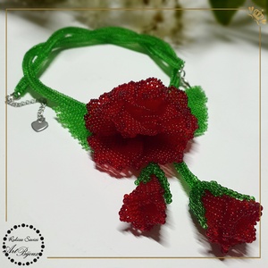 Colier 3 trandafiri ROSII, Bijuterii, Coliere, Coliere statement, Confectionarea bijuteriilor, Impletituri, broderie cu margele, ARTYNOS