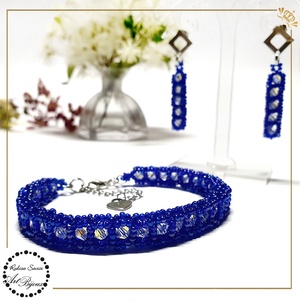 SET cu patratele - albastru+cristale transparente, Bijuterii, Seturi de bijuterii, Confectionarea bijuteriilor, Impletituri, broderie cu margele, ARTYNOS