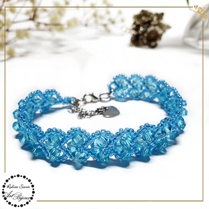 BRATARA cu INIMIOARE din cristale - bleu transparent, Bijuterii, Bratari, Bratara cu margele, Confectionarea bijuteriilor, Impletituri, broderie cu margele, ARTYNOS