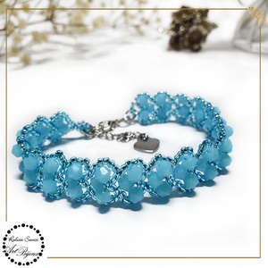 BRATARA cu INIMIOARE din cristale - bleu opac - Artynos.ro