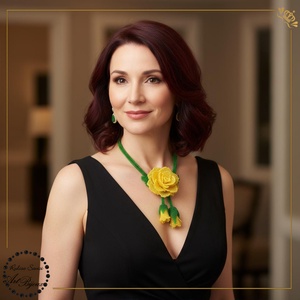 Colier 3 trandafiri GALBENI, , Confectionarea bijuteriilor, Impletituri, broderie cu margele, ARTYNOS