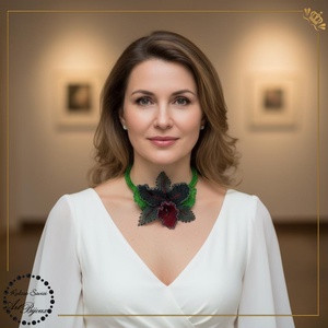 Colier ORHIDEE NEAGRA, , Confectionarea bijuteriilor, Impletituri, broderie cu margele, ARTYNOS