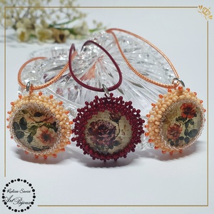 PANDANTIV trandafiri cu margine portocalie - Nr.6 - bijuterii - coliere - pandative - Artynos.ro