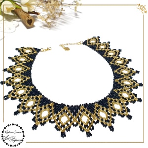 ZGĂRDAN ELEGANT - negru cu auriu - bijuterii - coliere - coliere din mărgele - Artynos.ro
