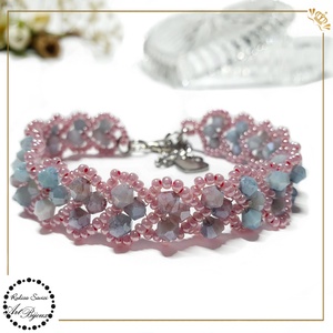 BRATARA cu INIMIOARE din cristale - roz cu bleu, Bijuterii, Bratari, Bratari din margele, Confectionarea bijuteriilor, Impletituri, broderie cu margele, ARTYNOS