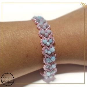 BRĂȚARĂ cu INIMIOARE din cristale - roz cu bleu - bijuterii - brățări - brățări din mărgele - Artynos.ro