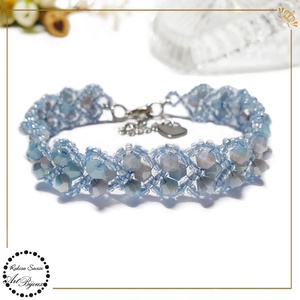 BRATARA cu INIMIOARE din cristale - bleu, Bijuterii, Bratari, Bratari din margele, Confectionarea bijuteriilor, Impletituri, broderie cu margele, ARTYNOS