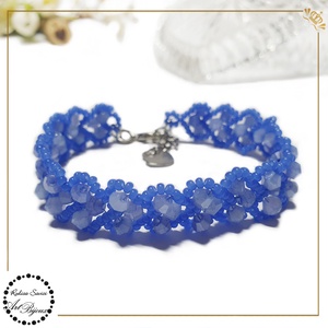 BRATARA cu INIMIOARE din cristale - albastra, Bijuterii, Bratari, Bratari din margele, Confectionarea bijuteriilor, Impletituri, broderie cu margele, ARTYNOS