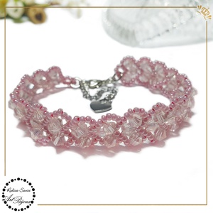 BRATARA cu INIMIOARE din cristale - roz , Bijuterii, Bratari, Bratari din margele, Confectionarea bijuteriilor, Impletituri, broderie cu margele, ARTYNOS